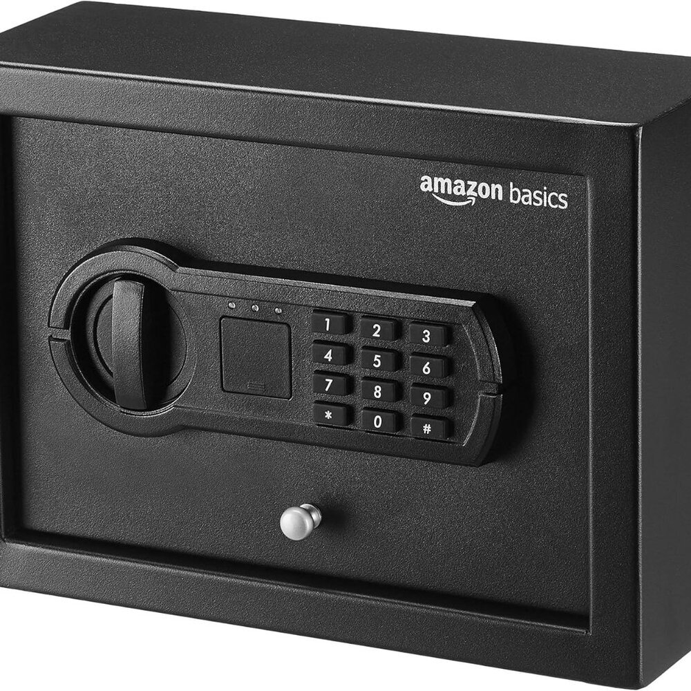 Small Slim Desk Drawer Security Safe with Programmable Electronic Keypad, 0.1 Cu